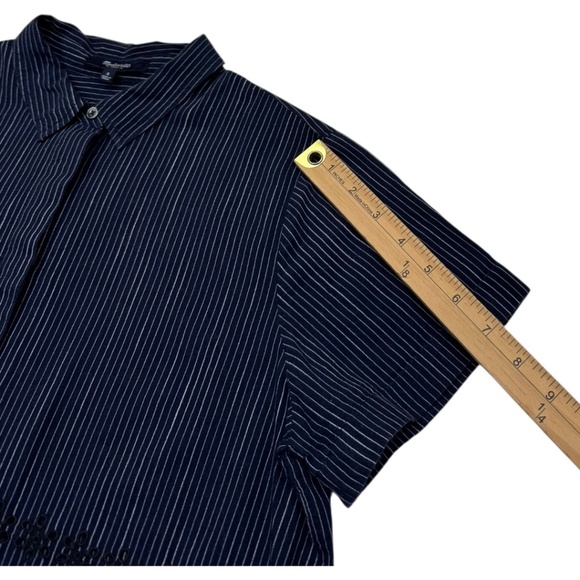 Madewell Eyelet-Hem Navy Striped Button Down Shirt - Picture 9 of 9